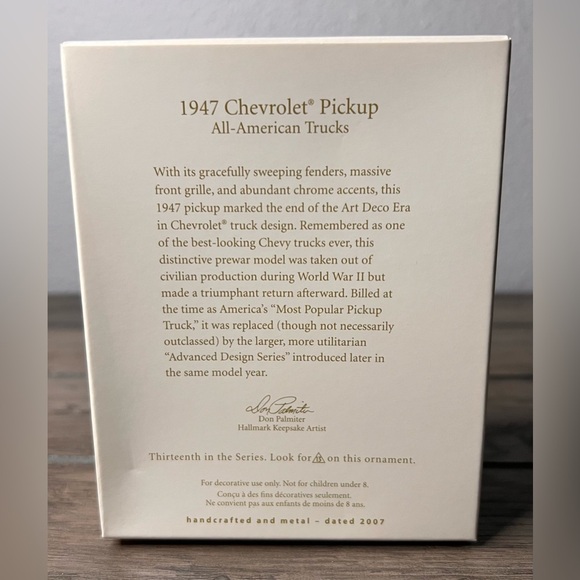 Hallmark NEW 2007 “1947 Chevrolet Pickup” Christmas Ornament 13th in Series GM - Picture 8 of 9